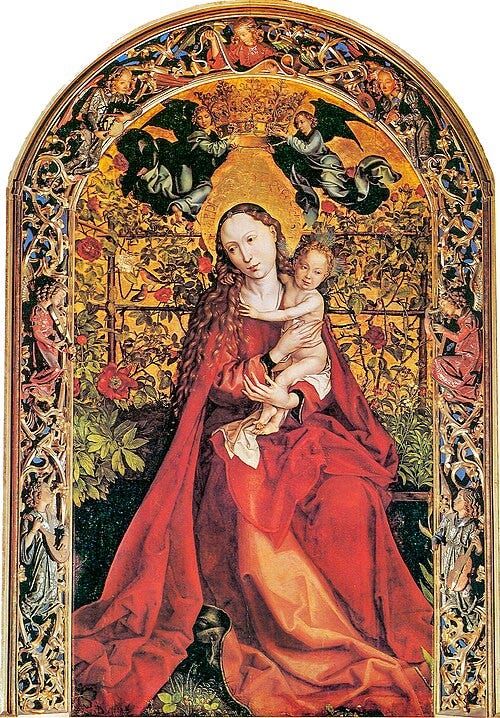 File:Martin Schongauer Madonna in Rose Garden.jpg