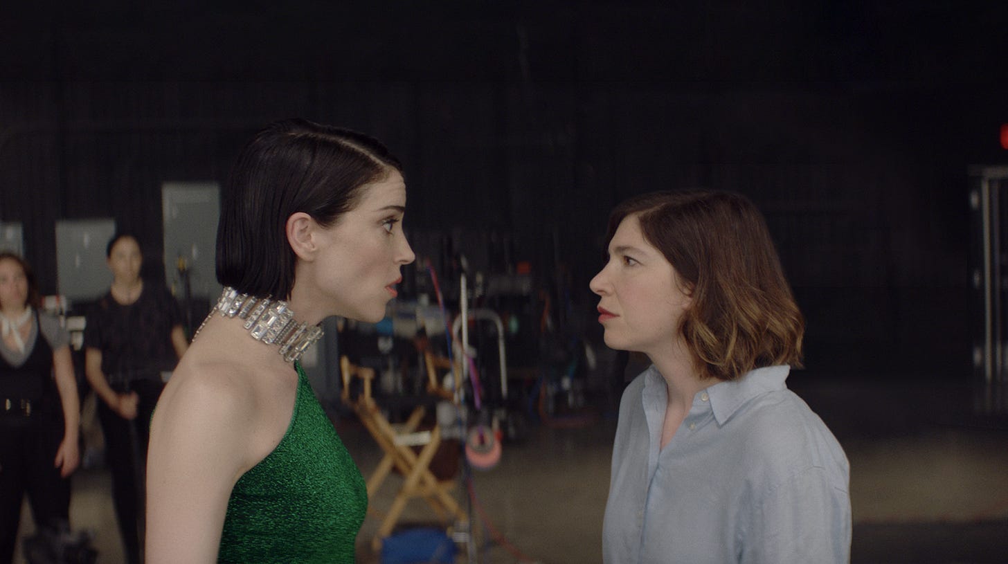 Annie Clark (St. Vincent) and Carrie Brownstein in The Nowhere Inn. Annie Clark (St. Vincent) and Carrie Brownstein in The Nowhere Inn.