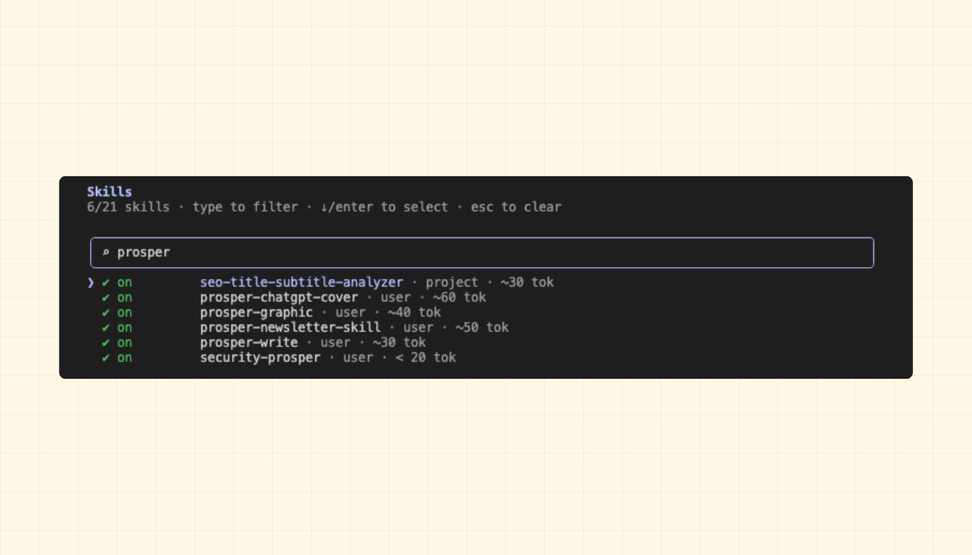 Skill list in the terminal when typing /