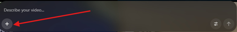 Interface bar showing a “Describe your video…” text field with a red arrow pointing to the plus-button used to add an image for Sora 2 image-to-video generation.