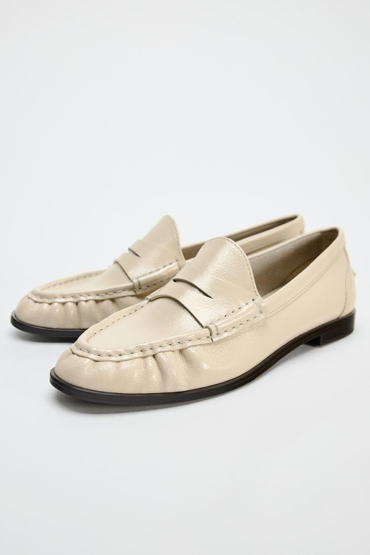 Zara RUCHED LEATHER LOAFERS - White - Image 2