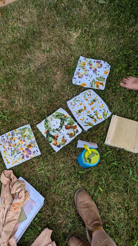 flower pounding prints using a variety of flowers