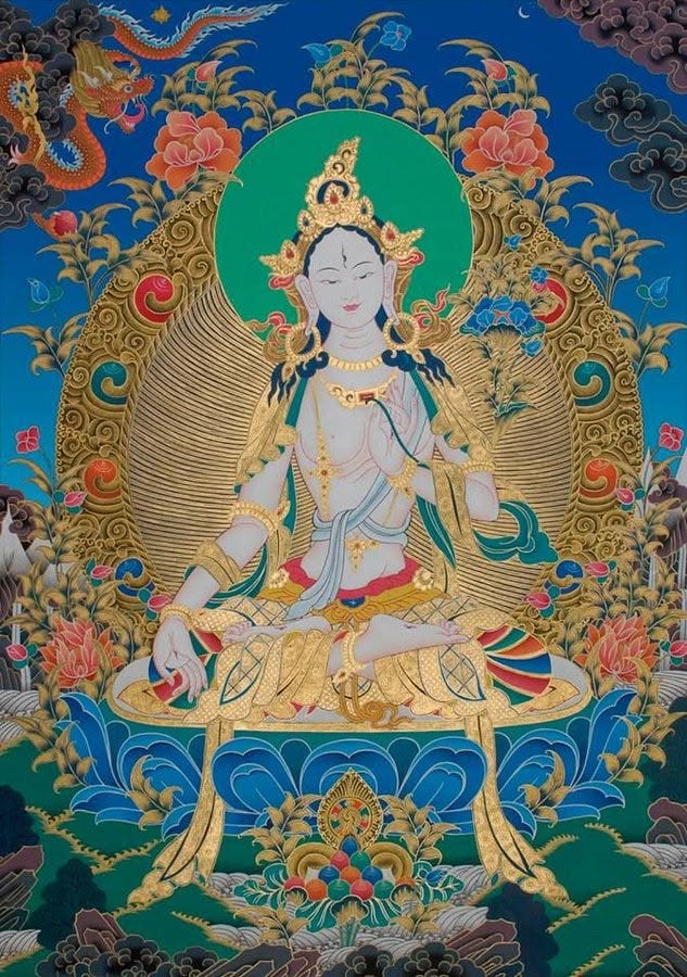 This may contain: the buddha statue is sitting in front of an ornate background