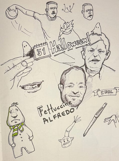 A messy sketchbook.