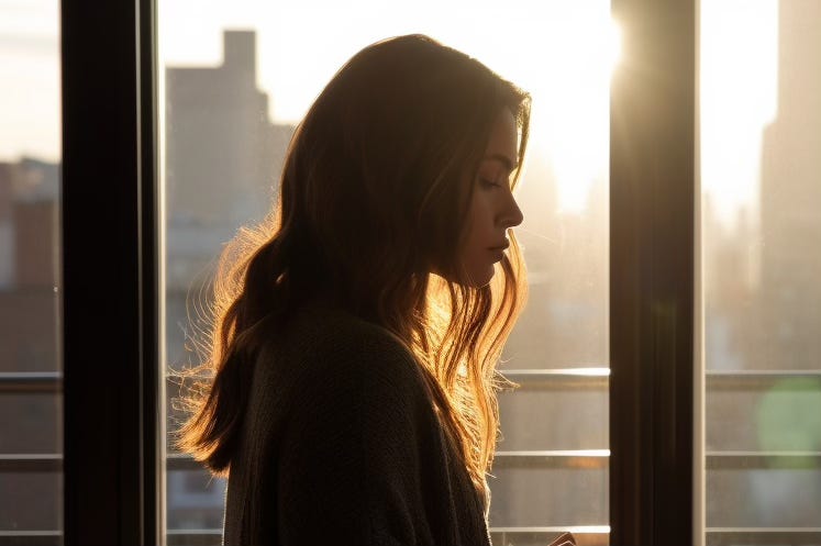 Woman standing in front of a window