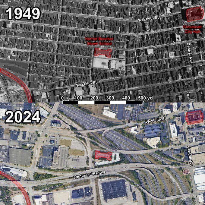 May be an image of map and text that says '1949 West9th St Central Ave West 6th St 100 200 300 F 400 500 yd 2024 West att 9th West9thSt St 6th Stree Street-Viaduct CentralAve'