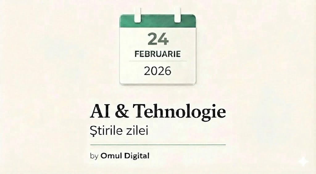 Vizual editorial pentru știri zilnice despre AI și tehnologie, cu un calendar minimalist care afișează data curentă, titlul «AI & Tehnologie – Știrile zilei» și branding discret Omul Digital, pe fundal deschis și curat. Vizual editorial pentru știri zilnice despre AI și tehnologie, cu un calendar minimalist care afișează data curentă, titlul «AI & Tehnologie – Știrile zilei» și branding discret Omul Digital, pe fundal deschis și curat.