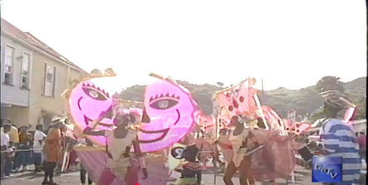 Stills taken from this wonderful film footage of Carnival Monday 13th July 1992 in the streets of Kingstown, St Vincent & the Grenadines thanks to Gentle Benjamin 