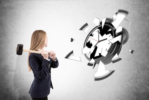 Premium Photo | Woman smashing alarm clock against concrete wall Premium Photo | Woman smashing alarm clock against concrete wall
