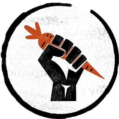 Black fist gripping a red-orange flag icon
