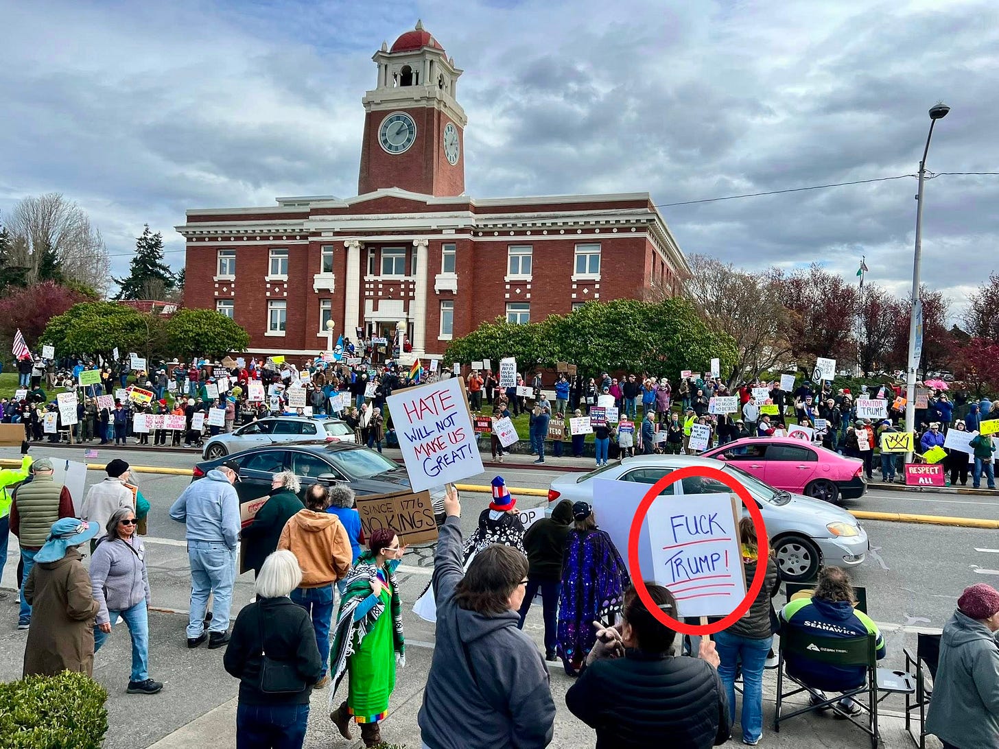 May be an image of crowd and text that says 'L 出限 HATE NOT WILL MAKE US GREAT! RESPEET FUCK TRUMP'.jpeg