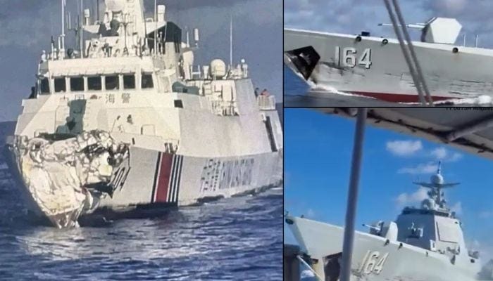 A Chinese navy warship and a coast guard vessel collided in the South China Sea