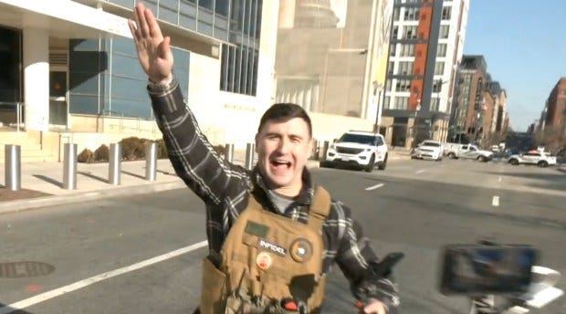 Pardoned Jan. 6 protester Jake Lang throws chocolate coins, Nazi salute  during anti-AIPAC demonstration in DC