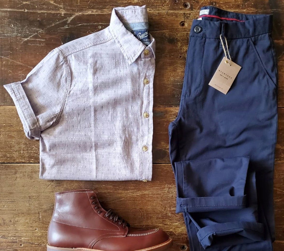 the grayers milston shirt in herringbone from milworks with some swanky boots and pants the grayers milston shirt in herringbone from milworks with some swanky boots and pants