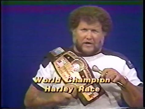 Iron Mike Sharpe, Harley Race, Austin Idol, Stan Stasiak, Tony Atlas is put out, Gordon Solie interviews witnesses