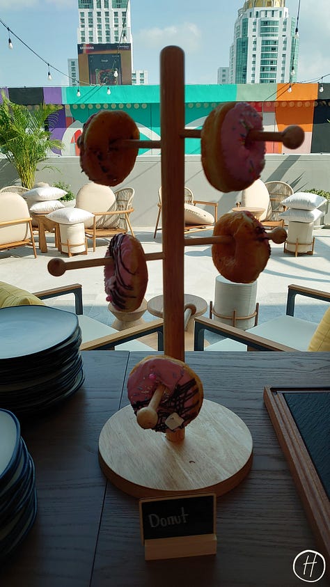 Food offerings at Moxy breakfast buffet