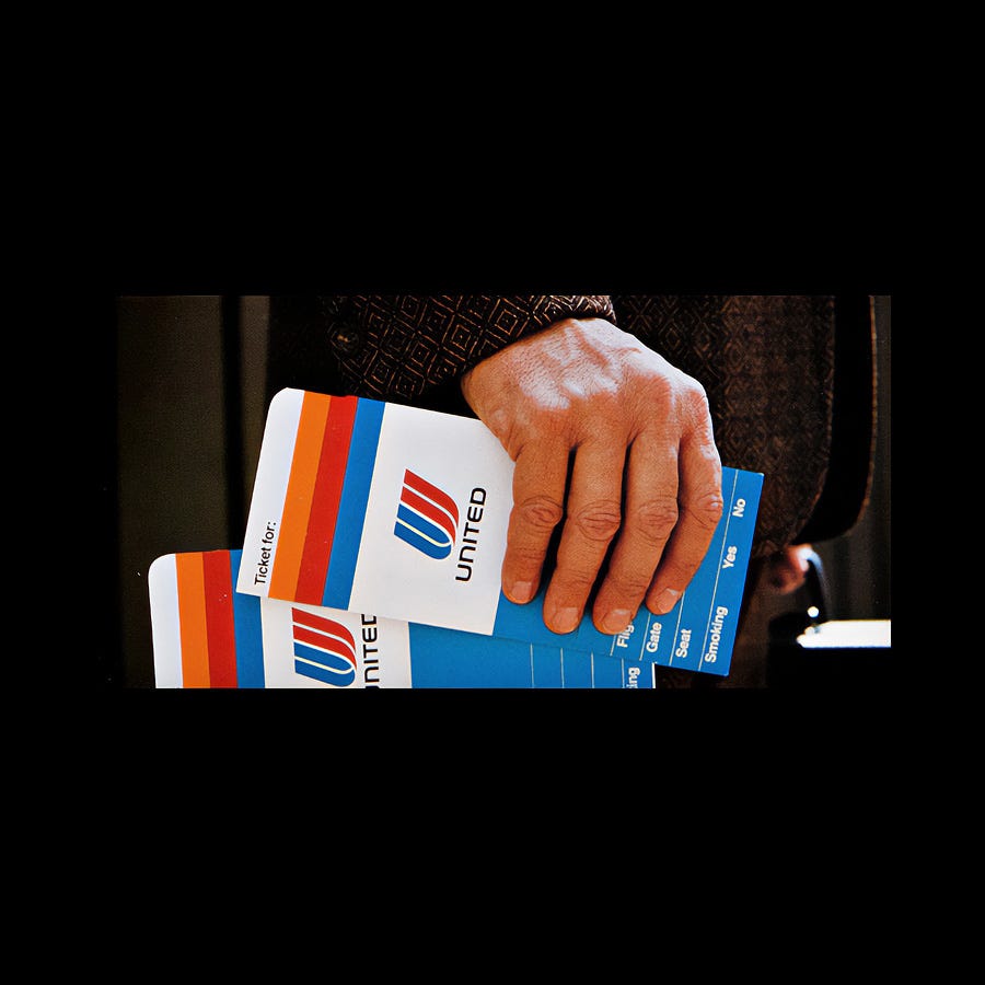 Saul Bass 1974 logo for United Airlines, ticket sleeves, LogoArchive, Logo Histories
