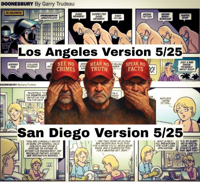 Comparison images of Doonesbury cartoom strip in LA Times vs San Diego UT