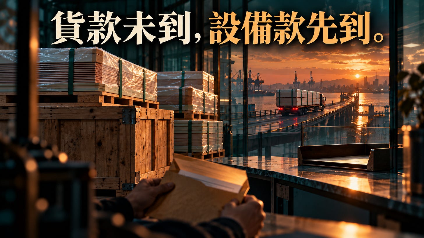 設備與原料先要付款，已出貨的材料卻仍在等待回款