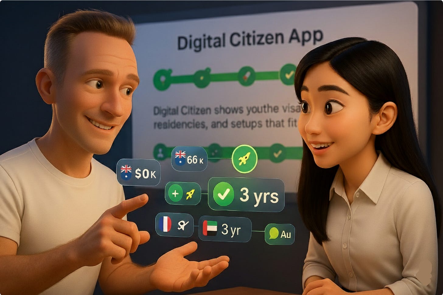 Digital Citizen visa checker app from Benjamin, listed in vibecoding.builders and featured in Build to Launch Friday at buildtolaunch.ai - how domain experts build global mobility solutions with AI collaboration and lived experience across 5 countries and 6 residencies.