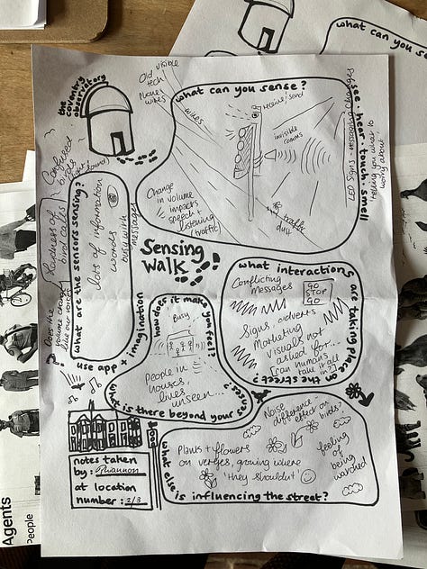 Sensing walk observation sheets completed by participants during the sensing walk in the Holyhead Road