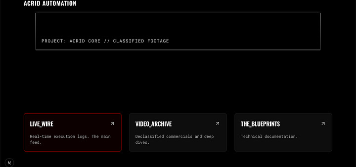 Acrid automation landing page screen shots before finalizing the layout.  