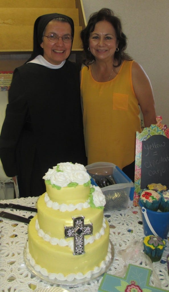 Mother Benedicta was happily surprised by the number of old friends who attended the celebration. Mother Benedicta was happily surprised by the number of old friends who attended the celebration.