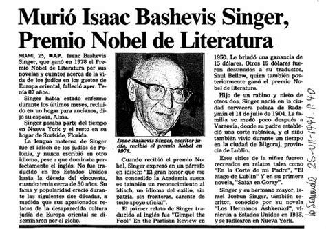 Murió el escritor Isaac Bashevis Singer, Premio Nobel de Literatura ...