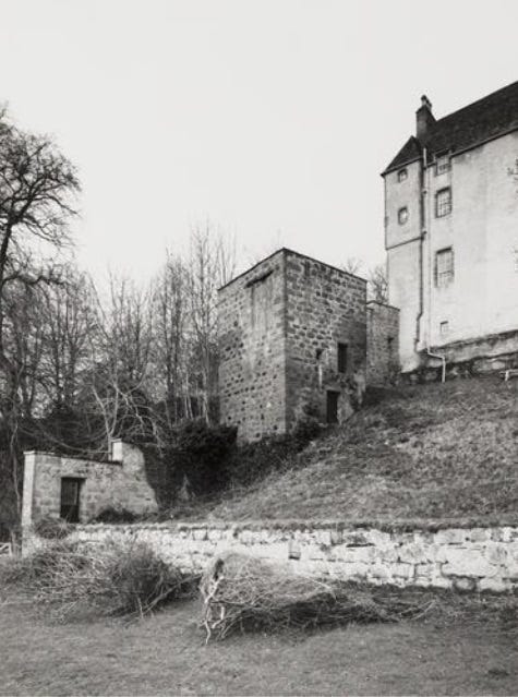 The doocot at Kilravock Castle (centre), built into the side of a slope. The doocot at Kilravock Castle (centre), built into the side of a slope.