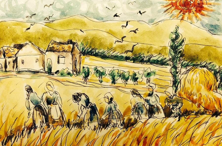 Wheat field with workers Painting by Hae Kim - Fine Art America