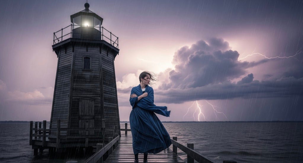 1847 widowed light house keeper facing a lonely existence.