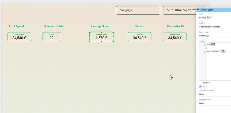 looker studio bible calculate average median percentile with third party connectors