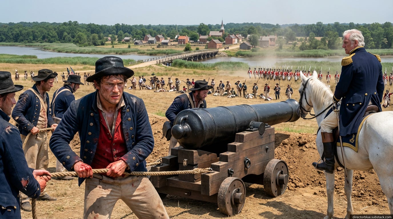 new image same subject A photorealistic 169 horizontal composition in bright midday sun American defensive position on elevated ground west of the Bladensburg bridge August 24 1814 Center-left SAMUEL WHITTAKER the same 22-year-old flotillama_image_1 new image same subject A photorealistic 169 horizontal composition in bright midday sun American defensive position on elevated ground west of the Bladensburg bridge August 24 1814 Center-left SAMUEL WHITTAKER the same 22-year-old flotillama_image_1