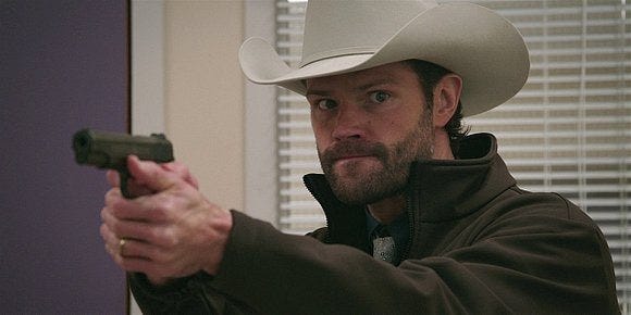 Walker Cordell with gun cocked and pointed at Cole's head while checking out James package in the hospital bed. Walker Cordell with gun cocked and pointed at Cole's head while checking out James package in the hospital bed.