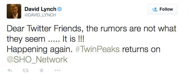 David Lynch on Board Again For Twin Peaks, Creates Production Back Story As Surreal & Inexplicable As Show Itself | Culled Culture David Lynch on Board Again For Twin Peaks, Creates Production Back Story As Surreal & Inexplicable As Show Itself | Culled Culture