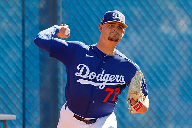 River Ryan of the Los Angeles Dodgers participates in a bullpen session prior to a Spring Training game against the San Francisco Giants at Camelback... River Ryan of the Los Angeles Dodgers participates in a bullpen session prior to a Spring Training game against the San Francisco Giants at Camelback...