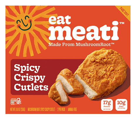 Vibrant shades of orange and yellow bring Meati food and packaging photography to life.