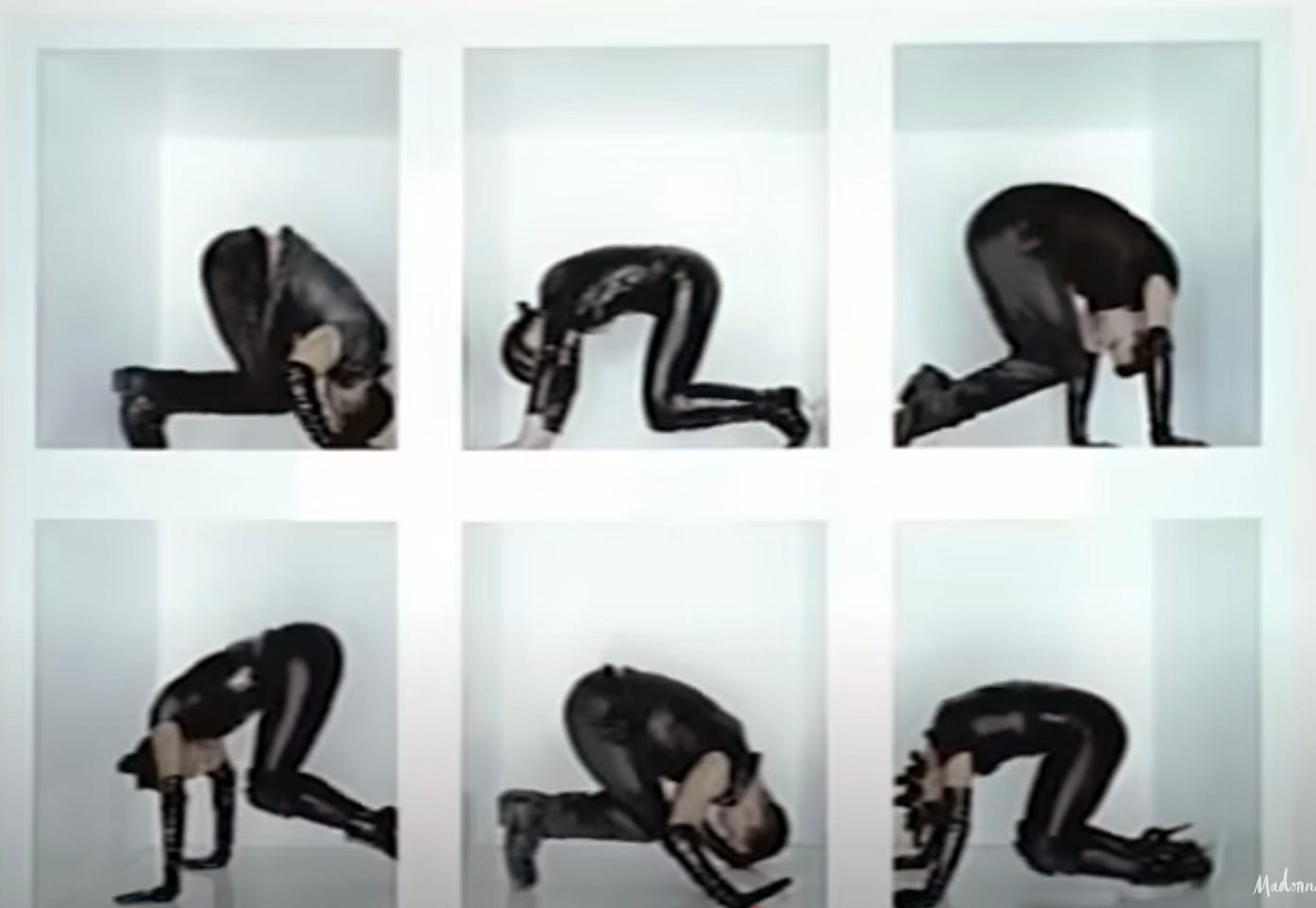 Madonna Human Nature video where Madonna and her dancers are in boxes and look like a Billy book case