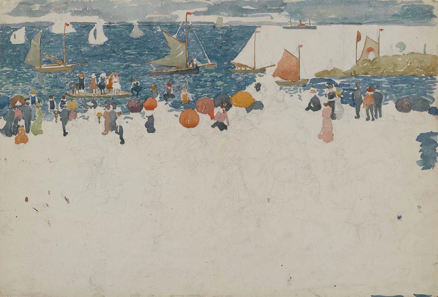 Beach Scene with Boats, by Maurice Brazil Prendergast, c. 1896. Brooklyn Museum.
