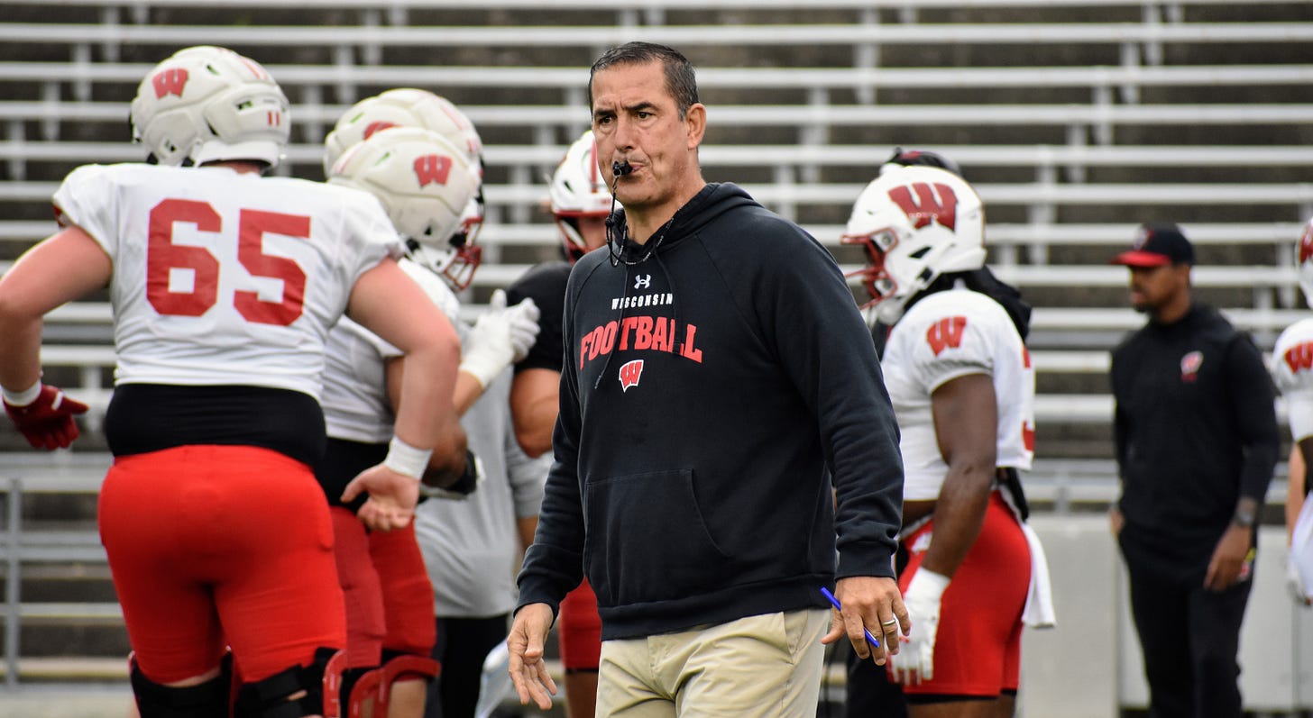 Wisconsin football head coach Luke Fickell on the field during fall camp Wisconsin football head coach Luke Fickell on the field during fall camp