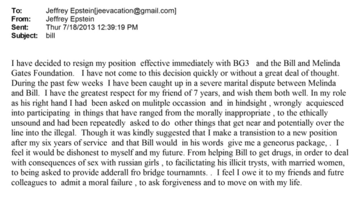 An email drafted by Epstein