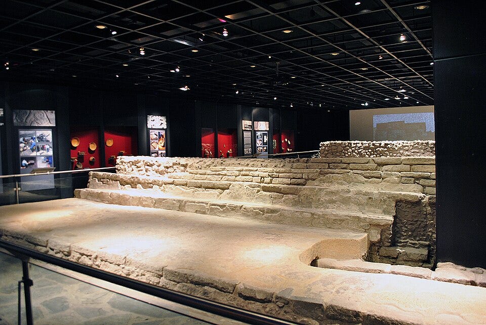 Basement museum with the partially excavated ruins of Tenochtitlan's calmecac.