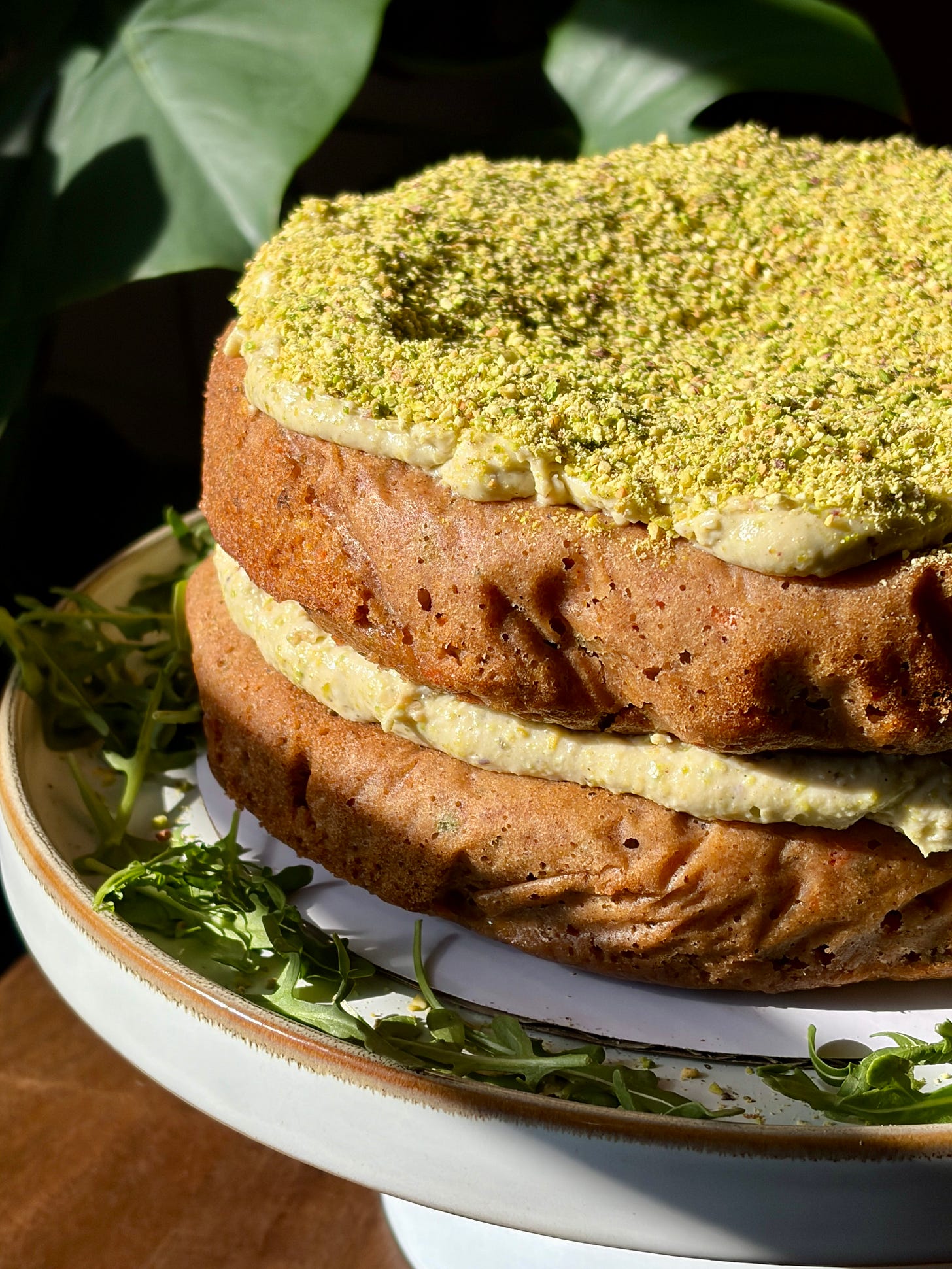 The best gluten-free/dairy-free carrot cake with a pistachio cream cheese frosting