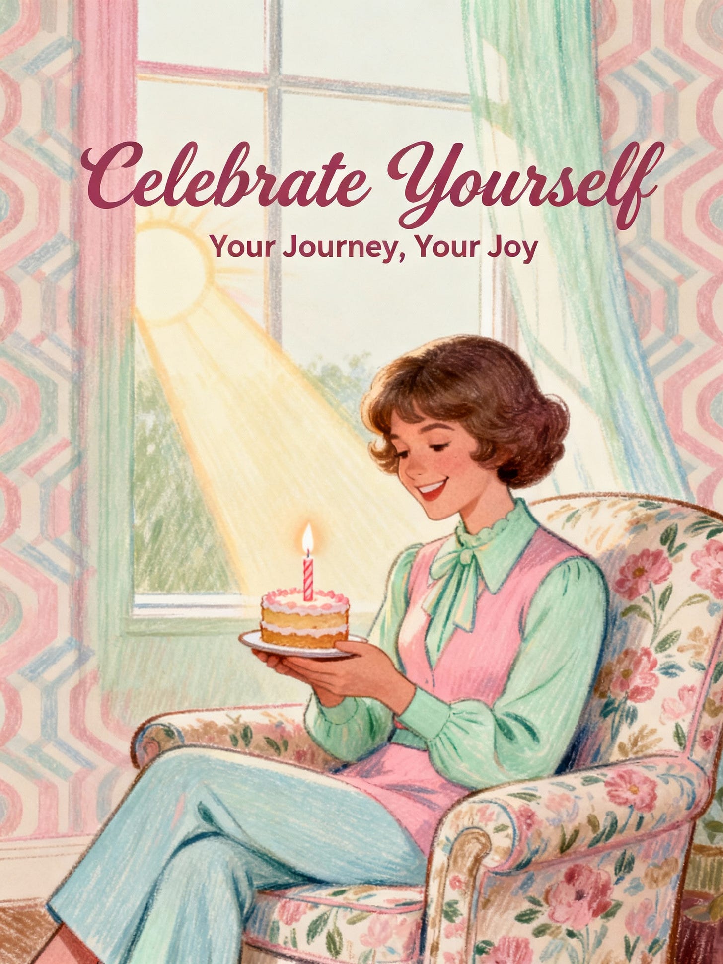 Vintage pastel artwork depicting self-celebration for Substack cover