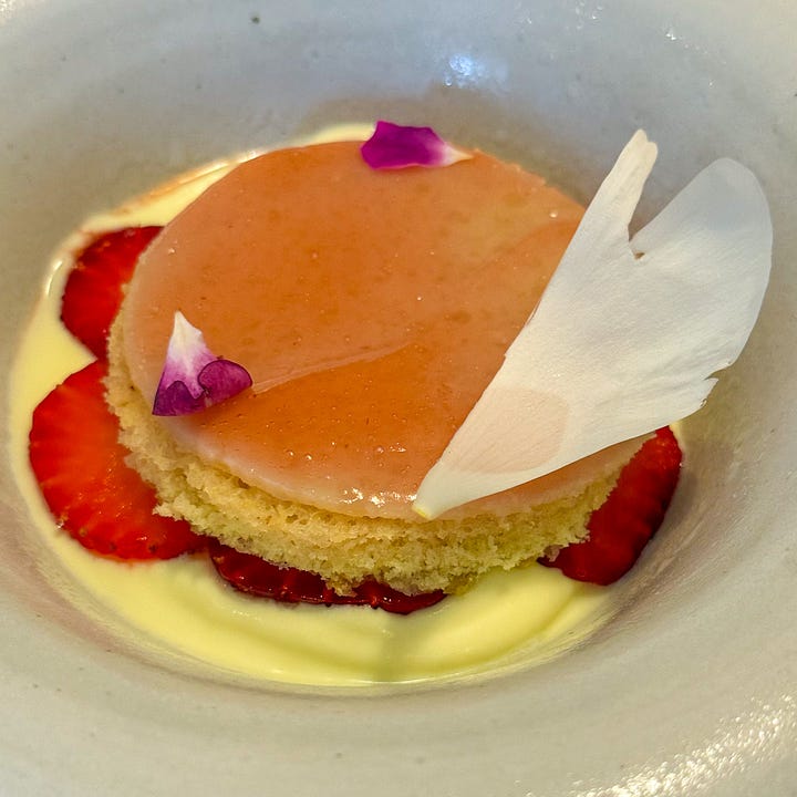 Fraisier with black olive sorbet at Datil restaurant, Paris