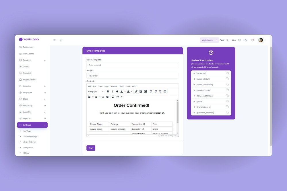 A screen displaying a purple and white design set against a solid purple background