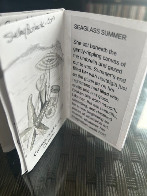 Image of interior pencil sketch of a small folded magazine