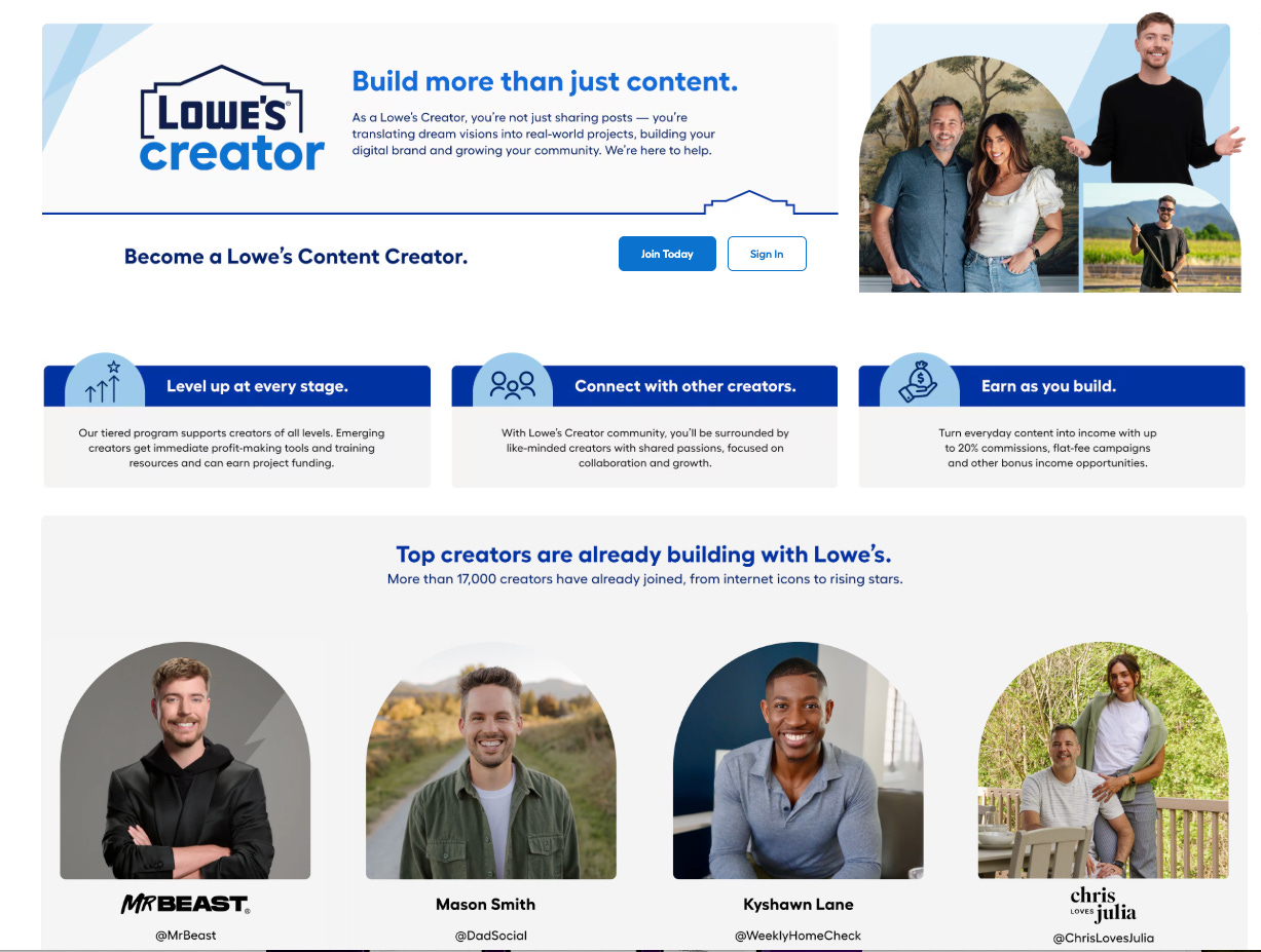 Lowe's Creator Network Launches with MrBeast Partnership - 17,000+ Creators  Enrolled — Lindsey Gamble