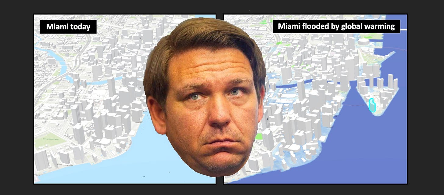 Impact of SCOTUS crippling EPA to regulate greenhouse gases will cause more global warming and rising ocean levels. Desantis ignores danger.