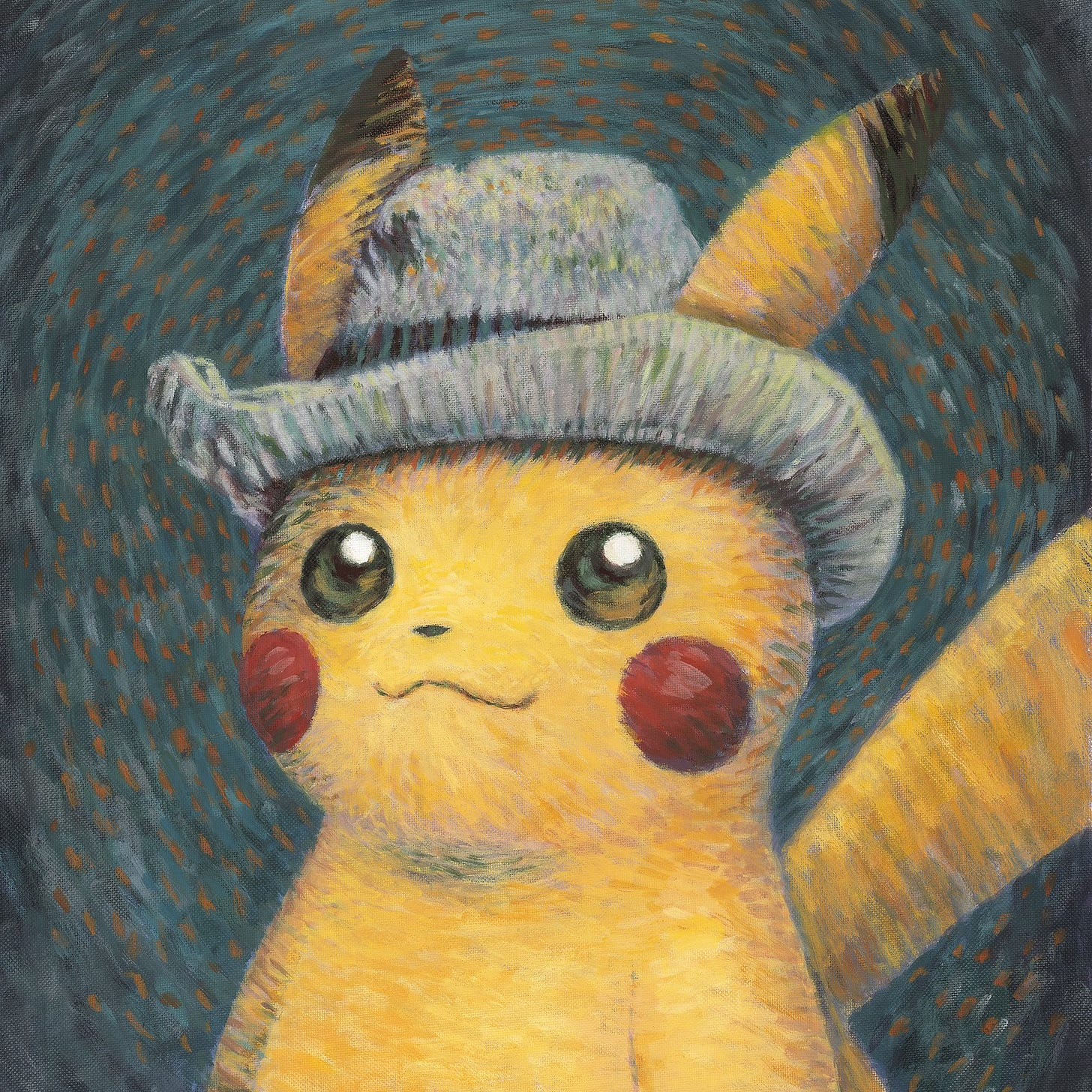 Pikachu with Grey Felt Hat is just one of several art pieces inspired by the great Vincent van Gogh, and will feature on a promo card! Pikachu with Grey Felt Hat is just one of several art pieces inspired by the great Vincent van Gogh, and will feature on a promo card!